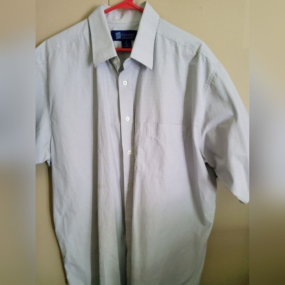 M29 UDE Signature Collection Gray Microcheck Short Sleeve Button Up Dress Shirt